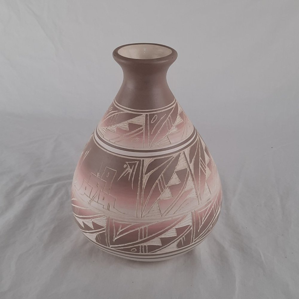 Vintage HOZONI Pottery - Native American Artists - 8" Tall - Hand Painted